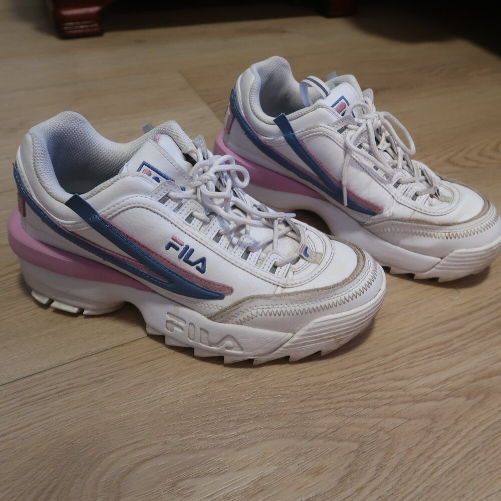 Blue and Pink Fila Sneakers